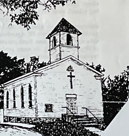 Historic Johnsburg Methodist Church with bell tower, founded 1798, oldest Methodist church in Adirondack region